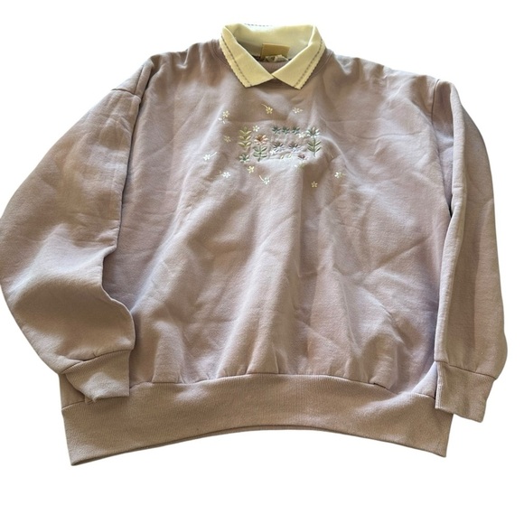 Purple and White Retro Sweatshirt with Ribbed Cuffs - Picture 1 of 6